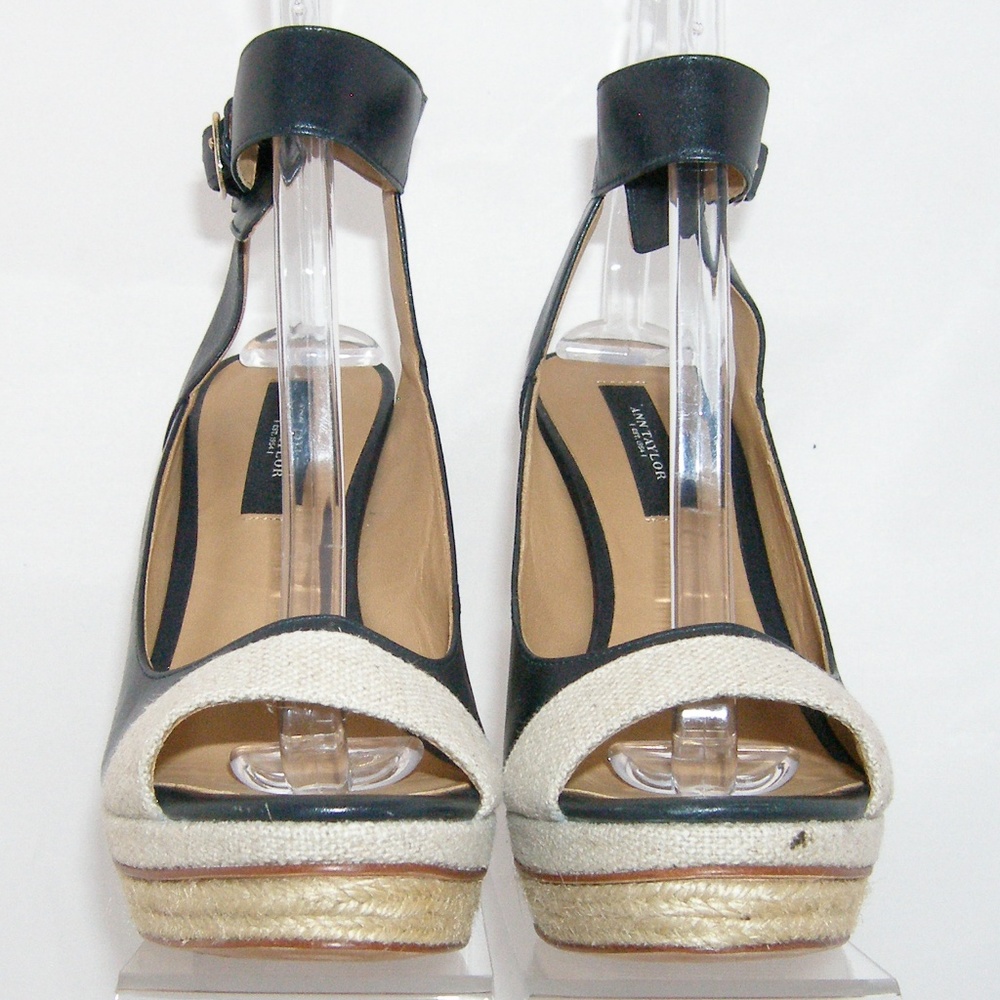 Ann Taylor Briston blue leather espadrille heel 7M - Picture 2 of 8